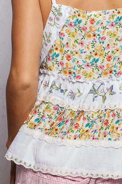 A-body Flared Fit Double Gauze Floral Top