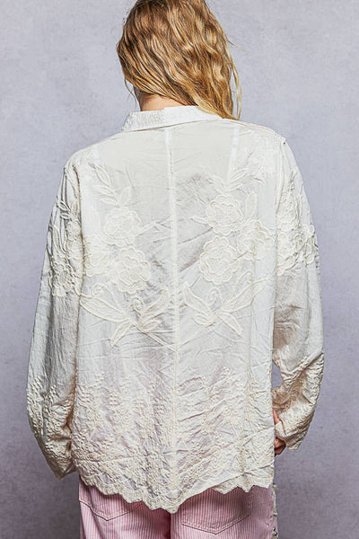 Nora Long Sleeve Scalloped Edge Shirt
