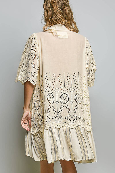Lace Panel Eyelet Shirt Dress