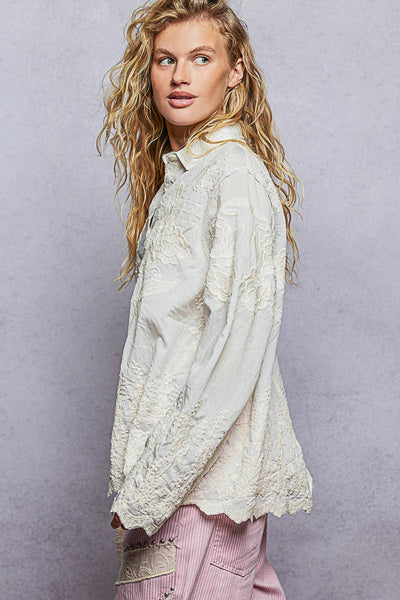 Nora Long Sleeve Scalloped Edge Shirt
