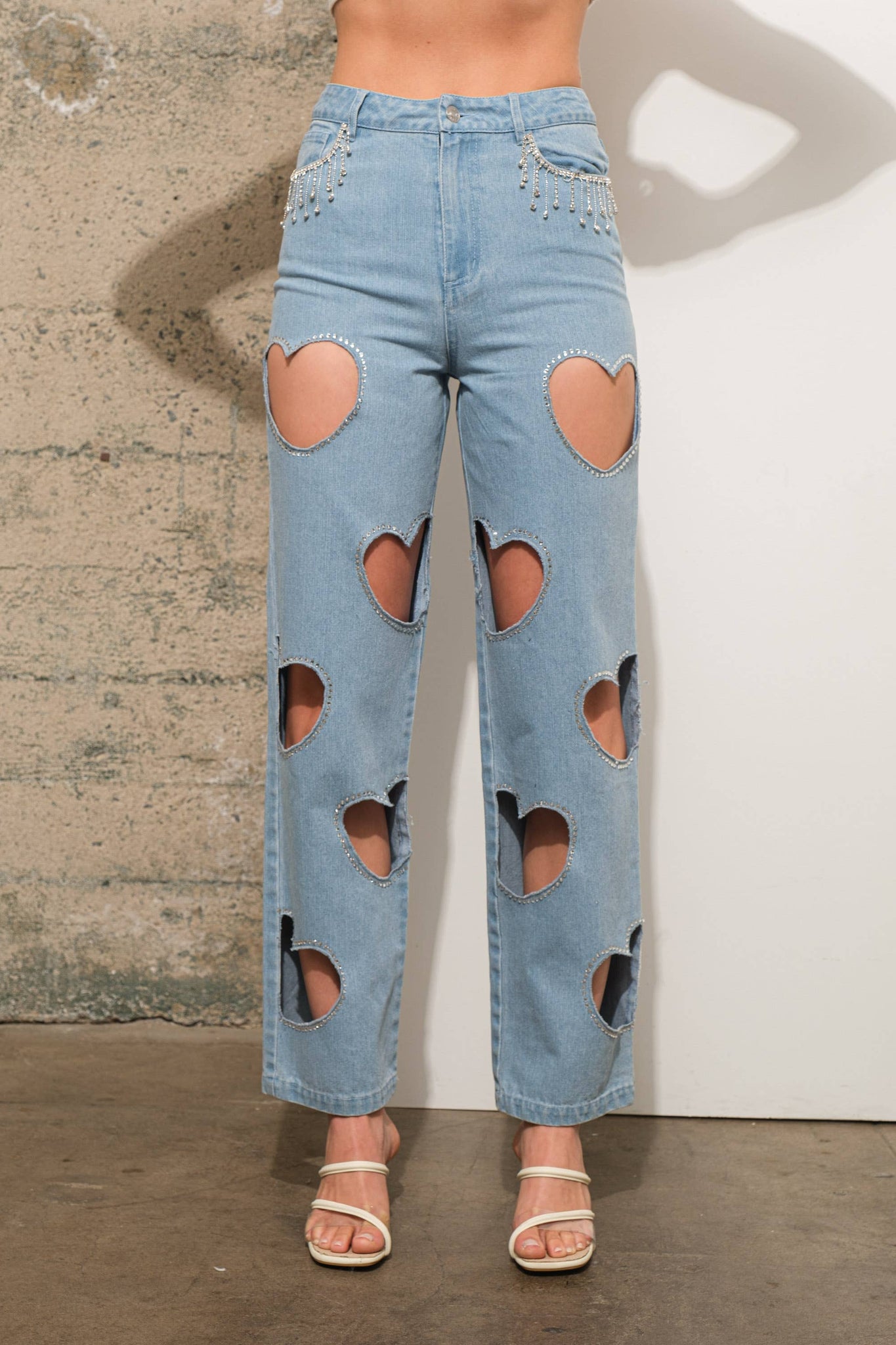 Hollow Cut Out Hearts Jeans