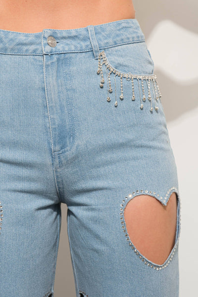 Hollow Cut Out Hearts Jeans