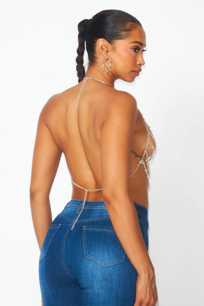 Butterfly Rhinestone Jewel Halter Bra Top