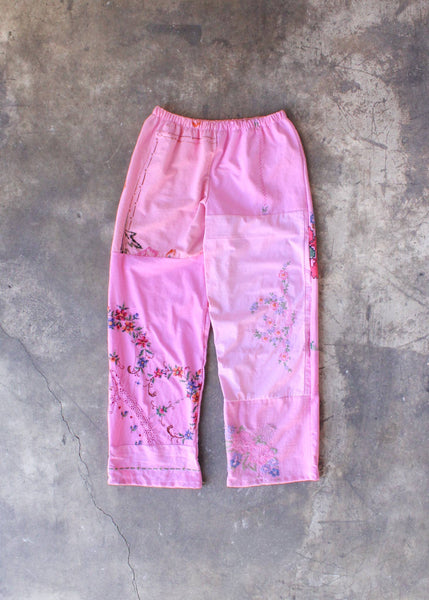 Pink Embroidered Pieced Pant
