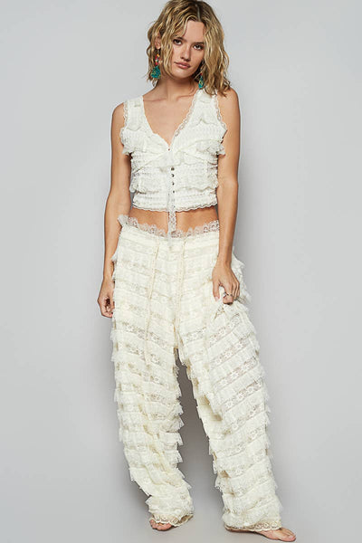 Sierra Lace Trim Woven Wide Pants