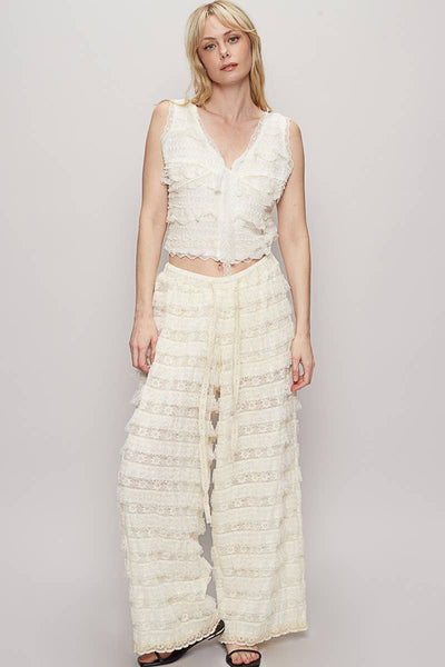 Sierra Lace Trim Woven Wide Pants