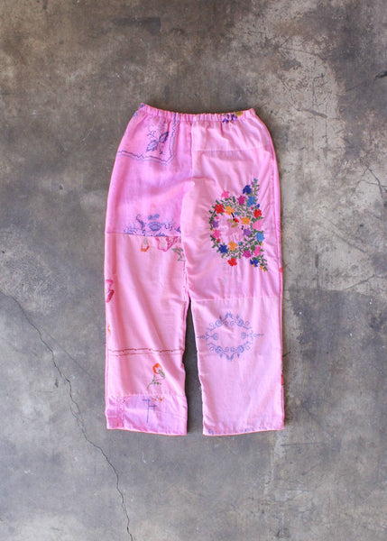 Pink Embroidered Pieced Pant