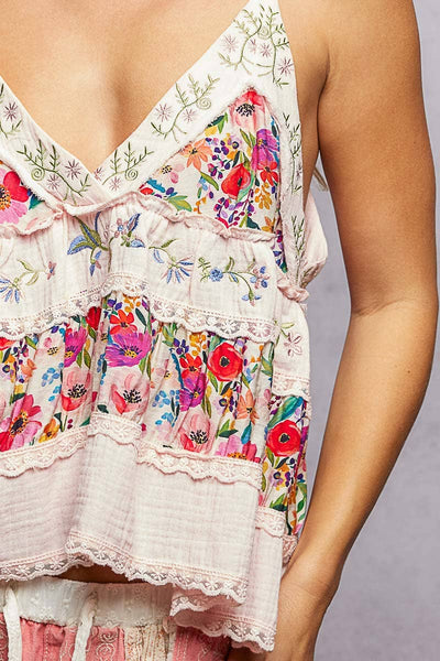 A-body Flared Fit Double Gauze Floral Top