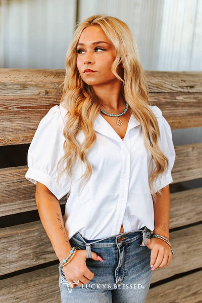 Puff Sleeve Button Collared Shirt