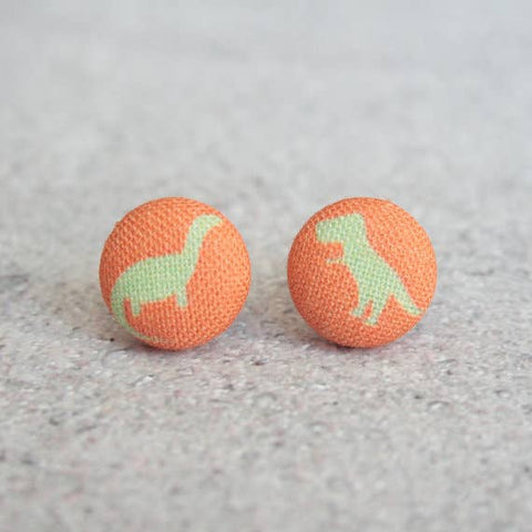 Dinosaurs Fabric Button Earrings