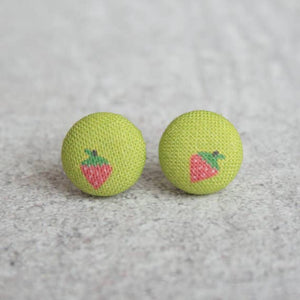Sweet Strawberry Fabric Button Earrings