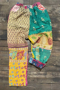 Kantha Pants made of vintage textiles, each pair is unique and varies in colors used. Very soft, stylish pants by Jaded Gypsy