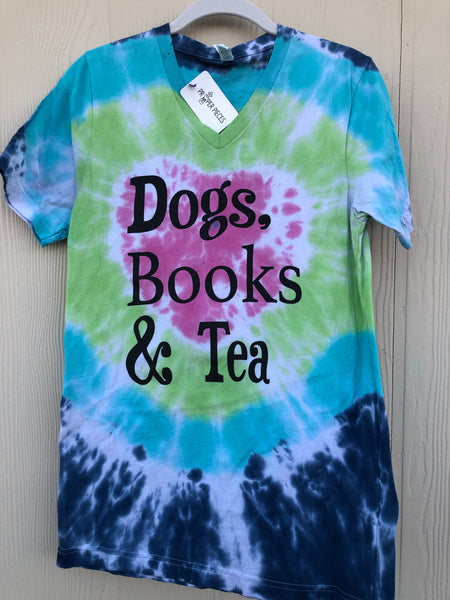 Dogs, Books, & Tea V Neck Tee