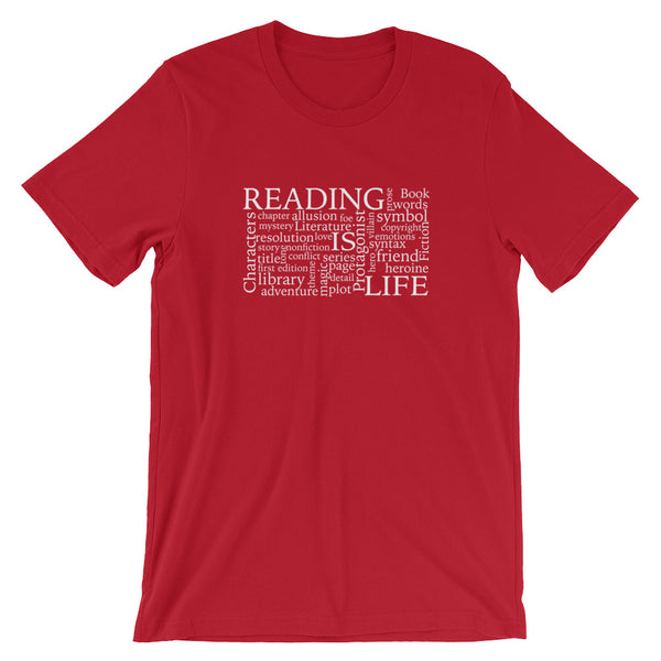 Reading Is Life Most Commonly Written Words Group printed read t-shirt